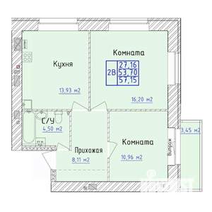 2-к квартира, вторичка, 57м2, 4/9 этаж