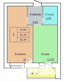 1-к квартира, вторичка, 42м2, 1/12 этаж