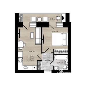 1-к квартира, вторичка, 40м2, 8/9 этаж