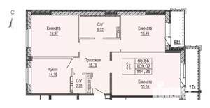 3-к квартира, строящийся дом, 114м2, 3/8 этаж