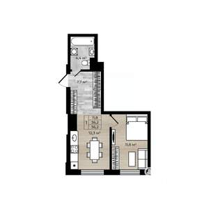 1-к квартира, вторичка, 36м2, 1/9 этаж