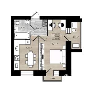 1-к квартира, вторичка, 36м2, 4/5 этаж