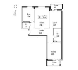 3-к квартира, строящийся дом, 114м2, 3/8 этаж