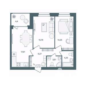 2-к квартира, строящийся дом, 67м2, 8/16 этаж