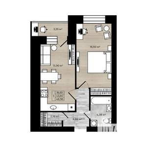 1-к квартира, вторичка, 47м2, 4/9 этаж