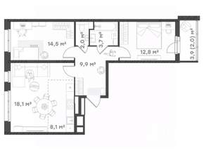 2-к квартира, вторичка, 71м2, 5/18 этаж