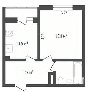 1-к квартира, вторичка, 41м2, 6/9 этаж