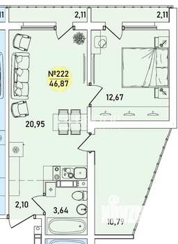 2-к квартира, вторичка, 47м2, 6/9 этаж