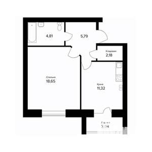 1-к квартира, вторичка, 44м2, 1/5 этаж