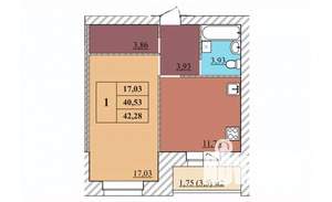 1-к квартира, строящийся дом, 42м2, 1/5 этаж