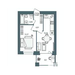 1-к квартира, строящийся дом, 39м2, 3/16 этаж