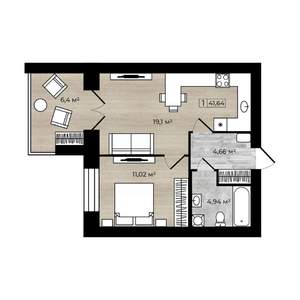 1-к квартира, вторичка, 42м2, 3/4 этаж