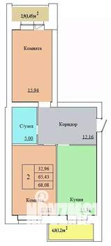 2-к квартира, вторичка, 68м2, 9/12 этаж
