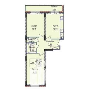 2-к квартира, строящийся дом, 57м2, 6/8 этаж