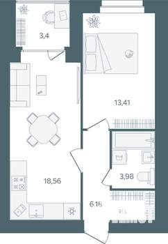 1-к квартира, строящийся дом, 44м2, 1/16 этаж