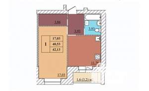 1-к квартира, строящийся дом, 42м2, 1/5 этаж