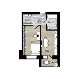 1-к квартира, вторичка, 40м2, 5/5 этаж