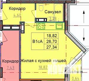 Студия квартира, сданный дом, 27м2, 7/9 этаж