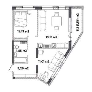 2-к квартира, строящийся дом, 57м2, 4/18 этаж