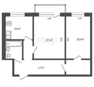 2-к квартира, вторичка, 42м2, 4/5 этаж