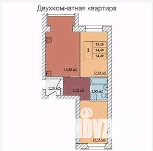 2-к квартира, сданный дом, 55м2, 1/10 этаж