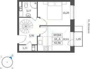 1-к квартира, вторичка, 44м2, 11/11 этаж