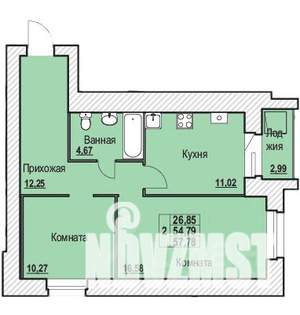 2-к квартира, строящийся дом, 58м2, 4/10 этаж