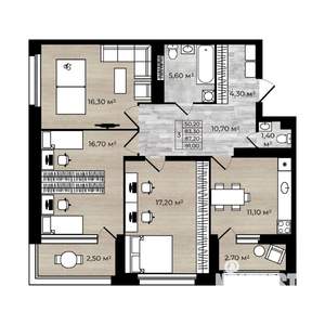 3-к квартира, вторичка, 87м2, 7/18 этаж