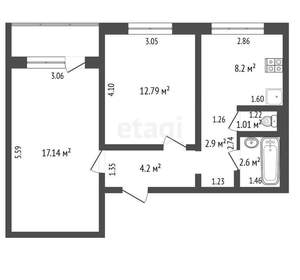2-к квартира, вторичка, 50м2, 9/10 этаж