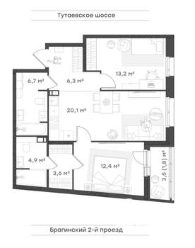 2-к квартира, вторичка, 69м2, 6/18 этаж