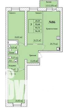3-к квартира, вторичка, 94м2, 7/8 этаж