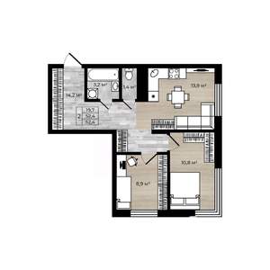 2-к квартира, вторичка, 52м2, 1/9 этаж
