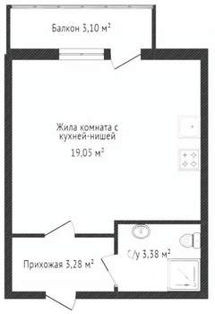 Студия квартира, вторичка, 26м2, 3/19 этаж