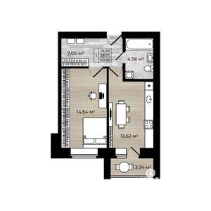1-к квартира, вторичка, 40м2, 4/5 этаж