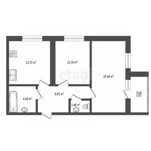 2-к квартира, вторичка, 58м2, 1/8 этаж