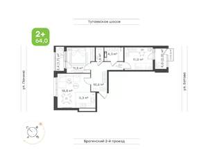 3-к квартира, вторичка, 64м2, 10/18 этаж