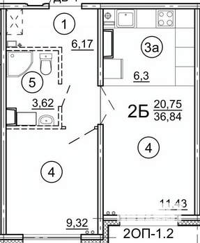 2-к квартира, строящийся дом, 37м2, 17/17 этаж
