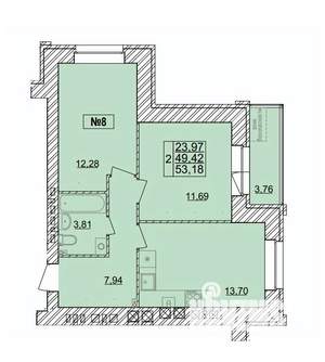 2-к квартира, вторичка, 53м2, 4/9 этаж