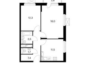 2-к квартира, вторичка, 55м2, 16/17 этаж