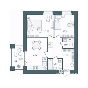 2-к квартира, строящийся дом, 60м2, 3/16 этаж