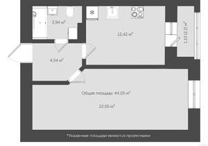 1-к квартира, вторичка, 47м2, 12/18 этаж