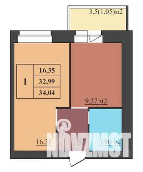 1-к квартира, строящийся дом, 34м2, 6/9 этаж