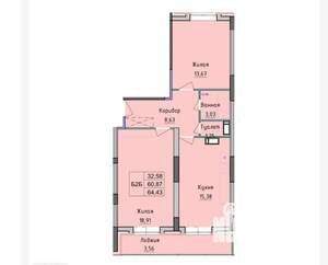 2-к квартира, вторичка, 64м2, 2/16 этаж