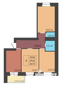 3-к квартира, строящийся дом, 67м2, 5/9 этаж