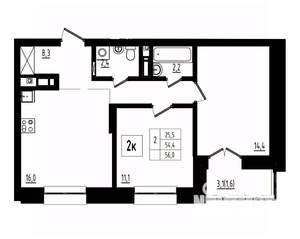 2-к квартира, вторичка, 56м2, 5/12 этаж