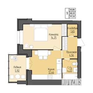 1-к квартира, строящийся дом, 40м2, 1/9 этаж