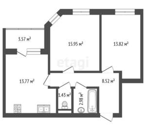 2-к квартира, вторичка, 56м2, 1/5 этаж