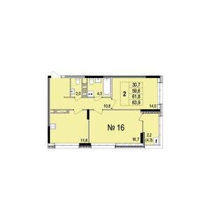 2-к квартира, строящийся дом, 62м2, 3/18 этаж