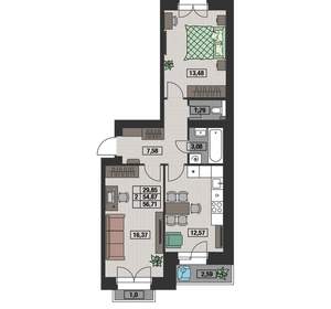 2-к квартира, вторичка, 57м2, 8/8 этаж