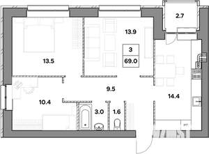 3-к квартира, вторичка, 69м2, 4/4 этаж